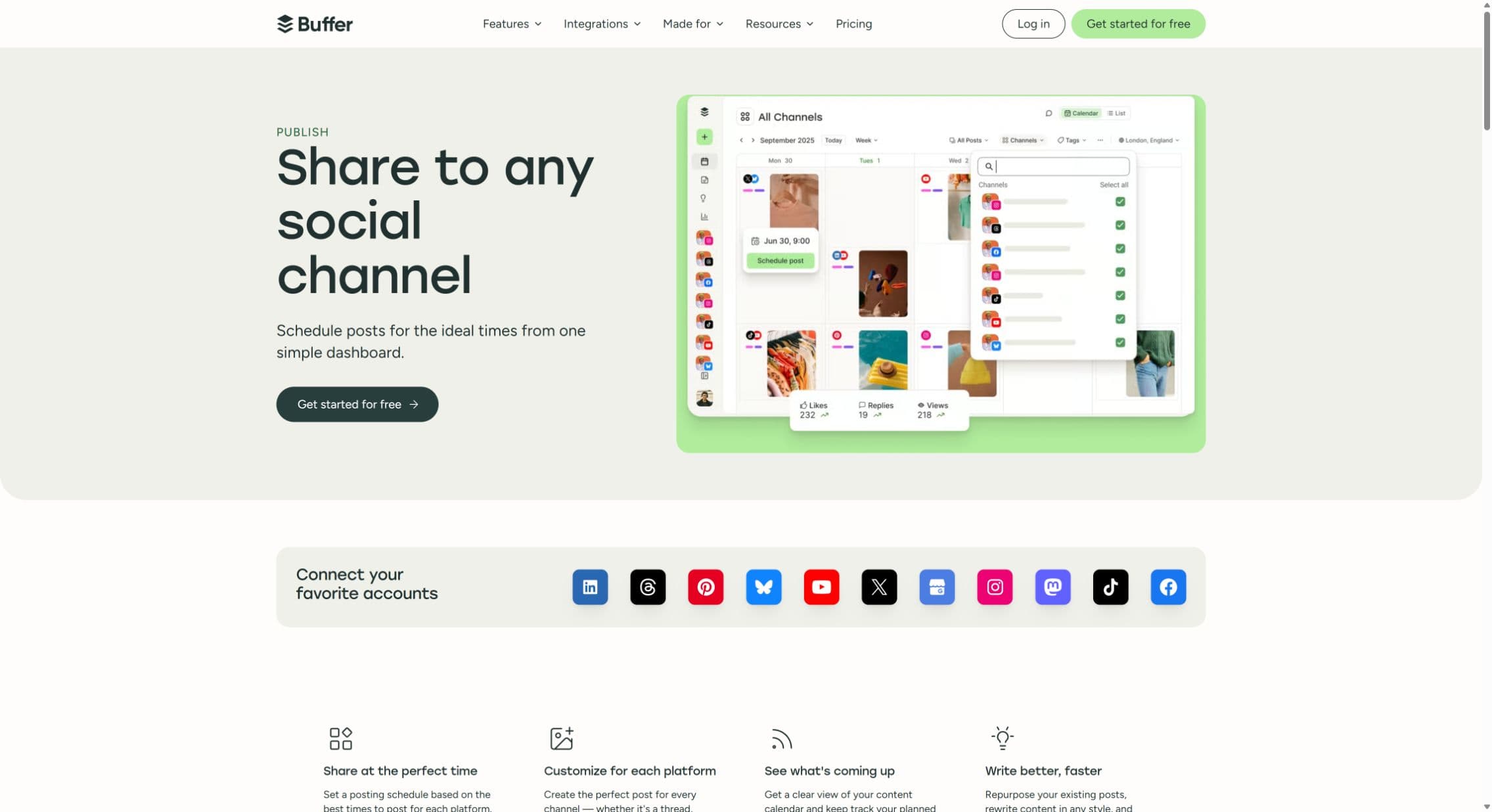 Buffer's public publishing page showing its scheduling interface