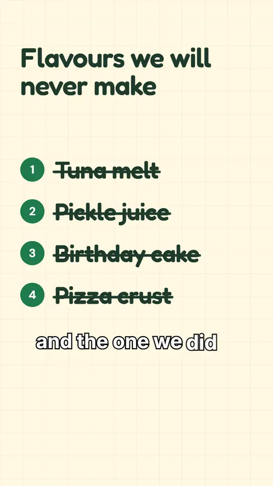 Example list post made with Postdom for Pipsy, a demo brand: Flavours we will never make