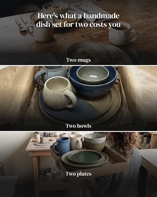 Single image, triptych for Kilnsong Ceramics, a sample online shop brand: three handmade pieces
